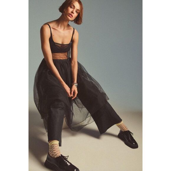 Anthropologie Dresses & Skirts - NWT Anthropologie black mesh sheer see through layered organza slip midi dress